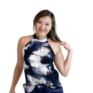 Black and White Tie Dye Halter Tank Top
